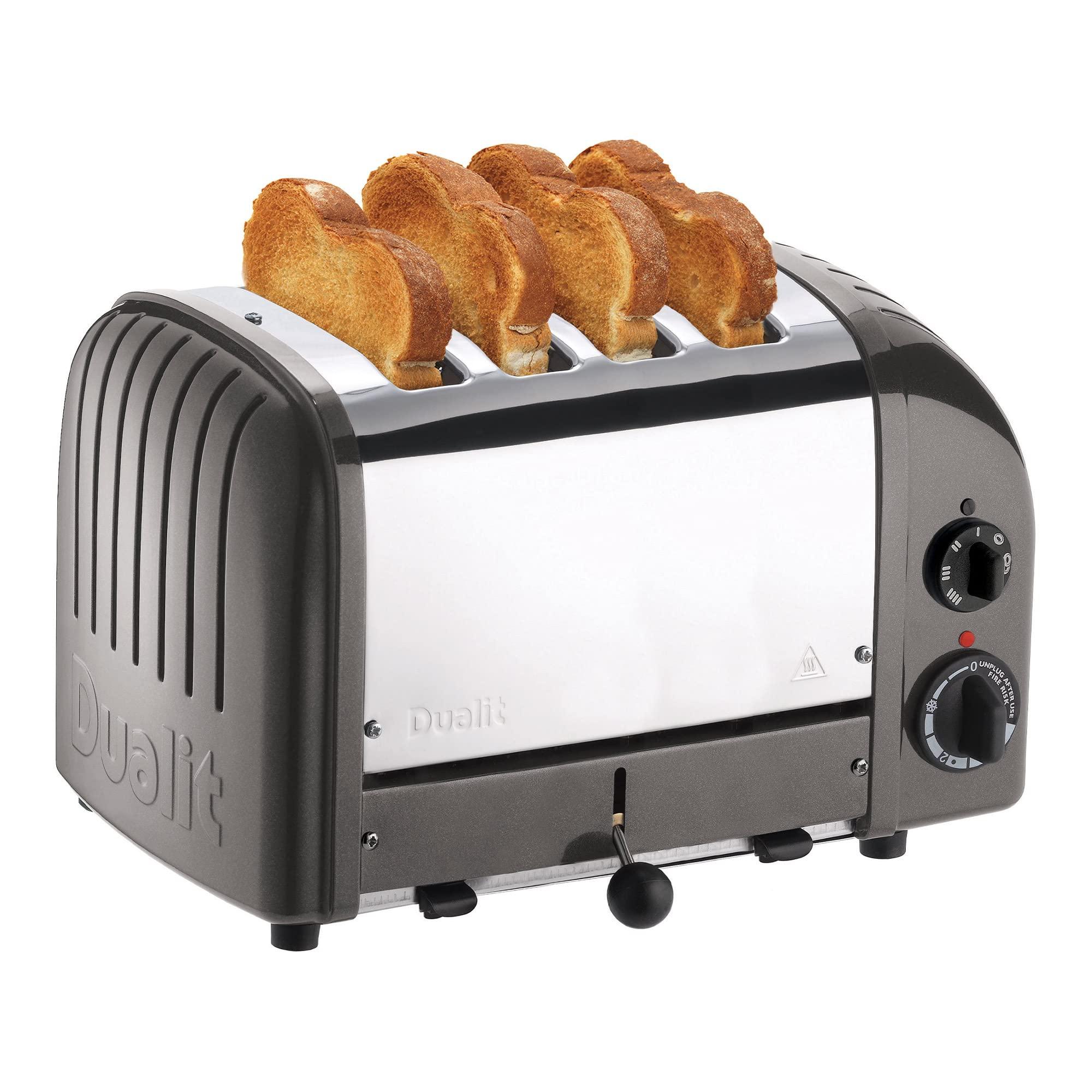 Dualit Dualit Classic 4 Slice NewGen Toaster - Stainless Steel - Hand Built in the UK - Replaceable ProHeat elements - Defrost Bread - Mechanical Timer - Charcoal Classic Toaster