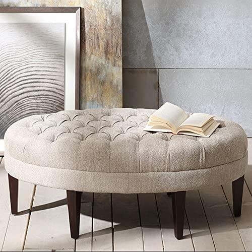 Madison Park Madison Park Martin Oval Surfboard Tufted Cocktail Ottoman Soft Fabric, All Foam, Wood Frame Modern Coffee Table Living Room Lounge Furniture, Linen, 48\"W x 27.5\"D x 18\"H