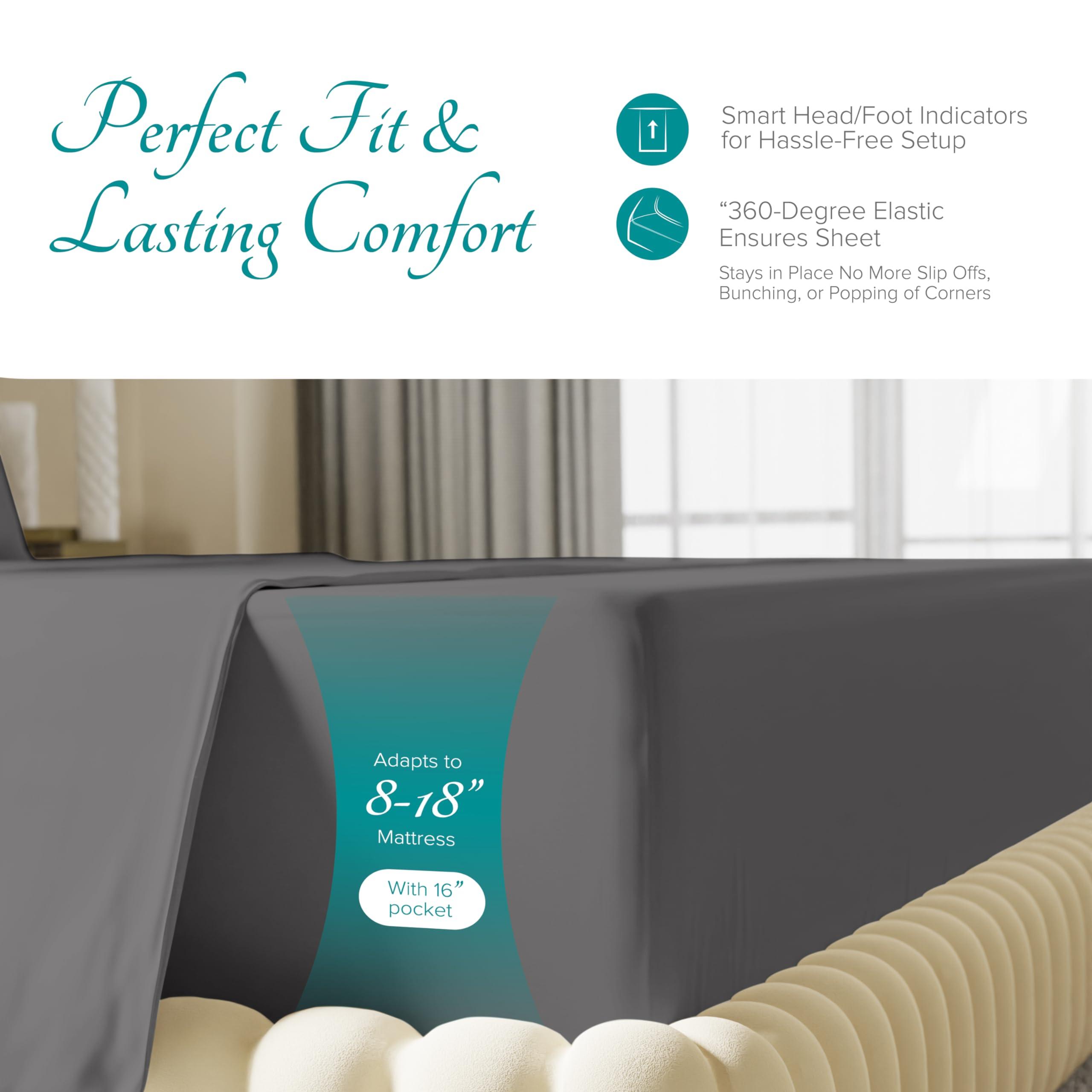 Carressa Linen Carressa Linen 100% Egyptian Cotton Split King Sheets Sets for Adjustable Bed - 800 Thread Count 5 PC Top Split King Sheet for Sleep Number Bed, Soft Cooling Sheets, Fits Mattress Upto 18\" - Dark Grey