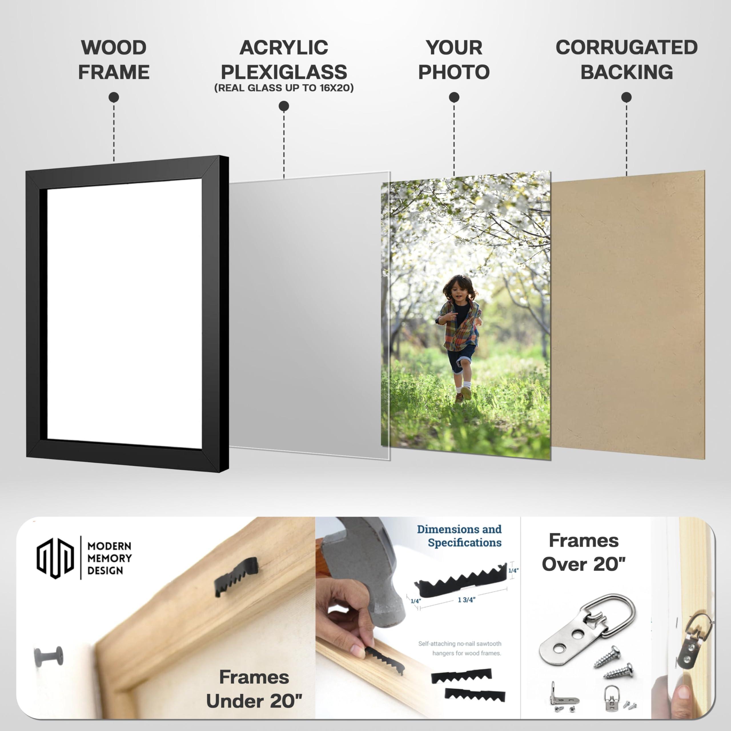 M Modern Memory Design Modern 11x9 Black Picture Frame Wood with Real Glass - Wall Hanging - Real Wooden Edge - 9x11 Frame Size For Family Photo Portrait, Poster Prints, Documents, Art Print- Modern Memory Design