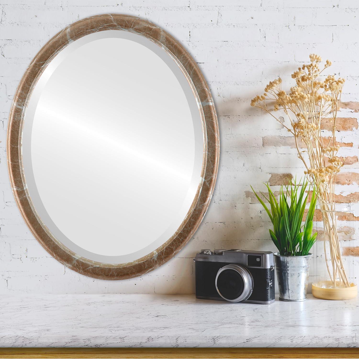 OVALCREST OVALCREST Oval Beveled Wall Mirror for Home Decor - Toronto Style - Champagne Silver - 18x22 Outside Dimensions