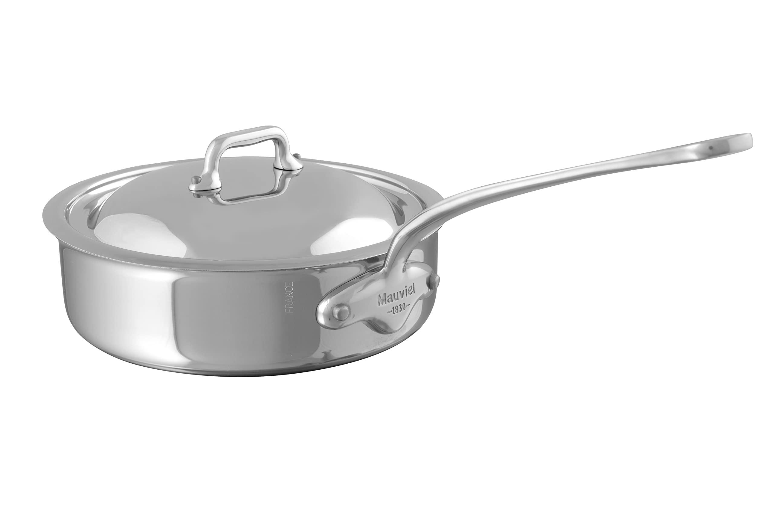 Mauviel Mauviel 1830 M'Cook 5-Ply Polished Stainless Steel Saute Pan With Lid, And Cast Stainless Steel Handle, 3.2-qt, Made In France