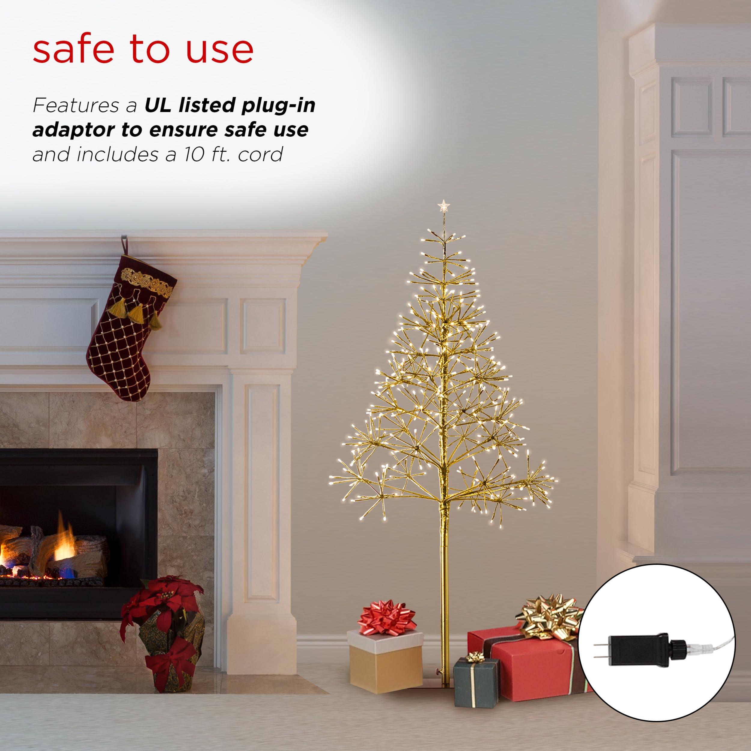 Alpine Corporation Alpine Corporation 53" H Indoor/Outdoor Artificial Christmas Tree with LED Lights, Gold, Christmas Decoration