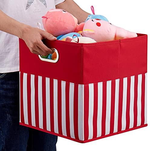HSDT HSDT Fabric Storage Cube Bins 13x13x13 Inch Foldable Boxes Red Cloth Basket with White Strip Pattern for Shelves or Closet Organzier ,QY-SC34-3