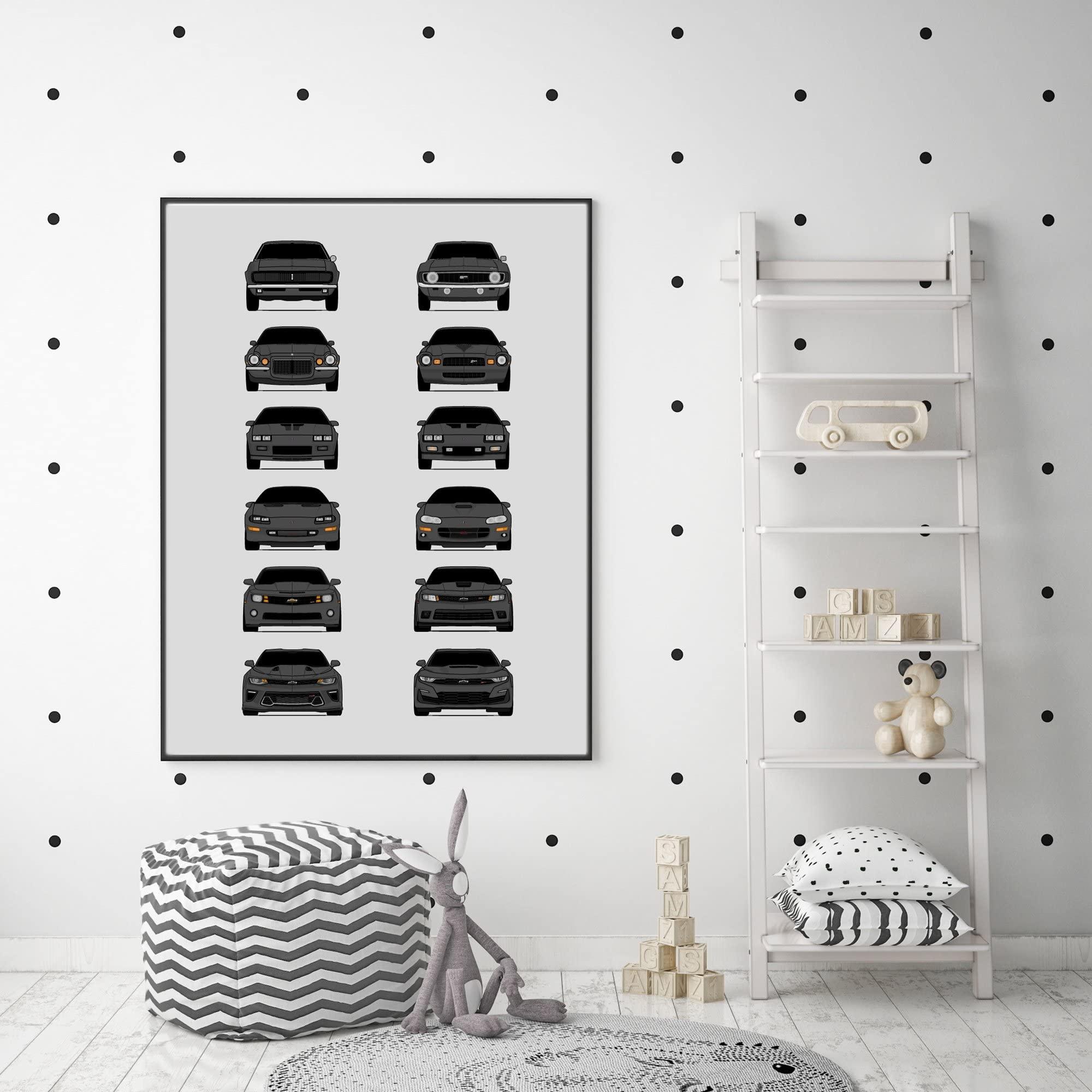 Custom Car Posters Custom Car Posters History of Chevy Camaro Generations and Handmade Print of Camaro from 1967 to Present - Dark Grey, 24x36\" Metallic Print (Unframed) - Gift for Car Enthusiast