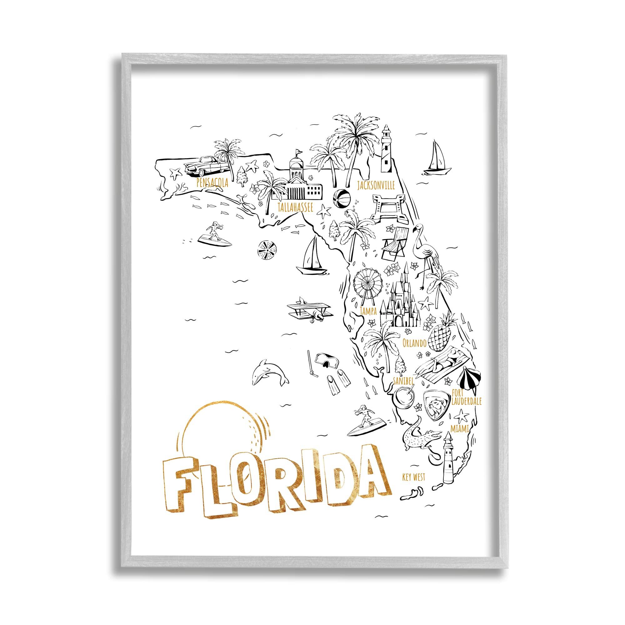 Stupell Industries Florida State Drawing Destinations Map Diagram,Design by Ziwei Li