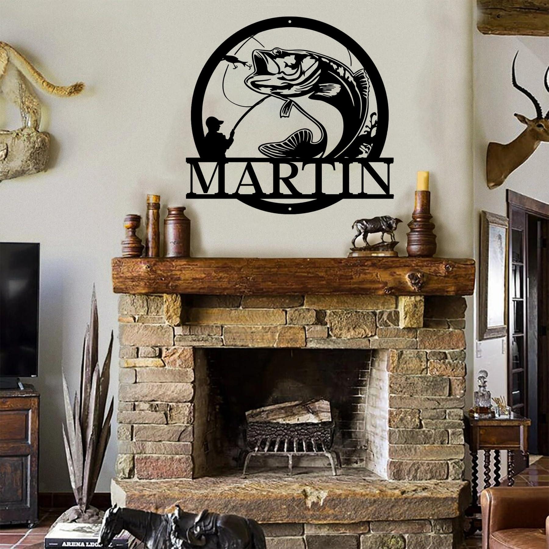 IZI POD Personalized Fish Sign, Fishing Sign, Fishing Metal Art; Metal Fish Sign, Fish Camp Sign, Gift For Fishing Lover, Fisherman Gift, Bass Fishing Metal Monogram