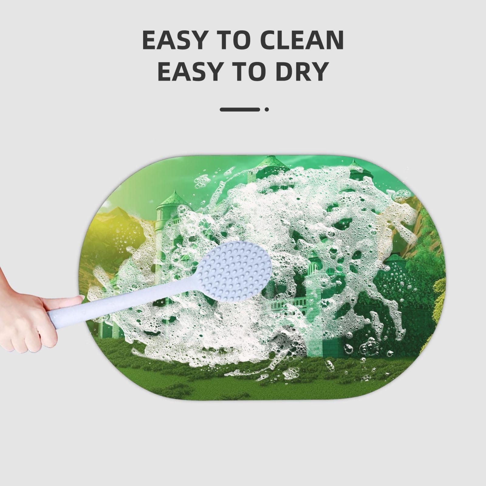 NONHAI Stone Bath Mats Green Castle Diatomaceous Earth Bath Mat Super Absorbent Bathroom Floor Mat Quick Drying Diatomite Shower Mat for Shower Bathtub Bathroom Accessory 15.7x23.6in