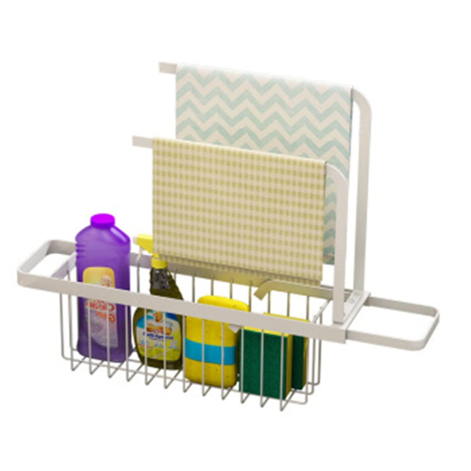 MBVHVVJC MBVHVVJC Washcloth Holder Kitchen Telescopic Rag Rack Cloth Rag Rack for Kitchen Bathroom(White)
