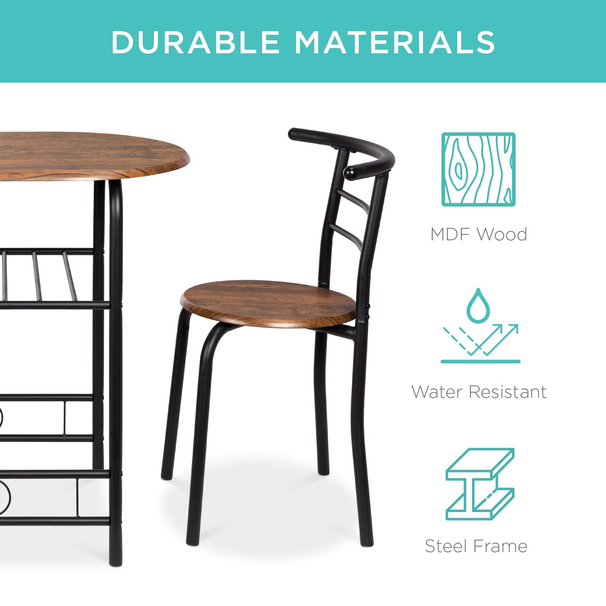 Best Choice Products Best Choice Products 3-Piece Wooden Round Table & Chair Set for Kitchen, Dining Room, Compact Space w/Steel Frame, Built-in Wine Rack - Black/Brown