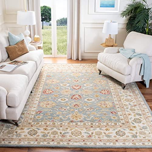 Safavieh SAFAVIEH Antiquity Collection 2\' x 3\' Grey Blue / Beige AT822A Handmade Traditional Oriental Premium Wool Accent Rug