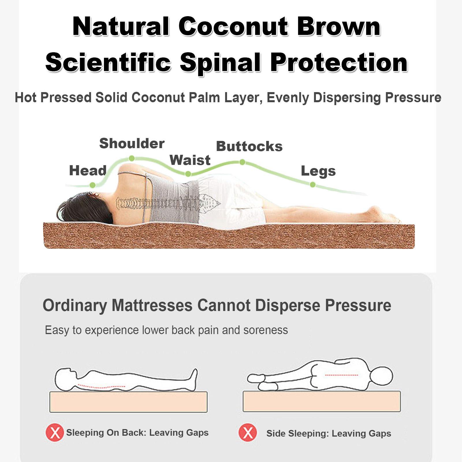 Enchantia Enchantia Coir Mattress, 3E Natural Hard Coconut Mattress Release Pressure, Ergonomic Design Coir Queen Mattress, Deep Sleep - Suitable for All Ages, 2in/5cm,Wave b,100x190(39.5 * 75 * 2in)