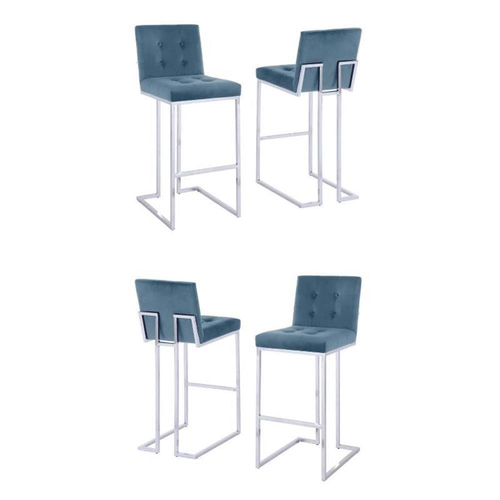 Home Square Home Square Velvet Barstool with Tufted Seat in Teal Blue - Set of 4