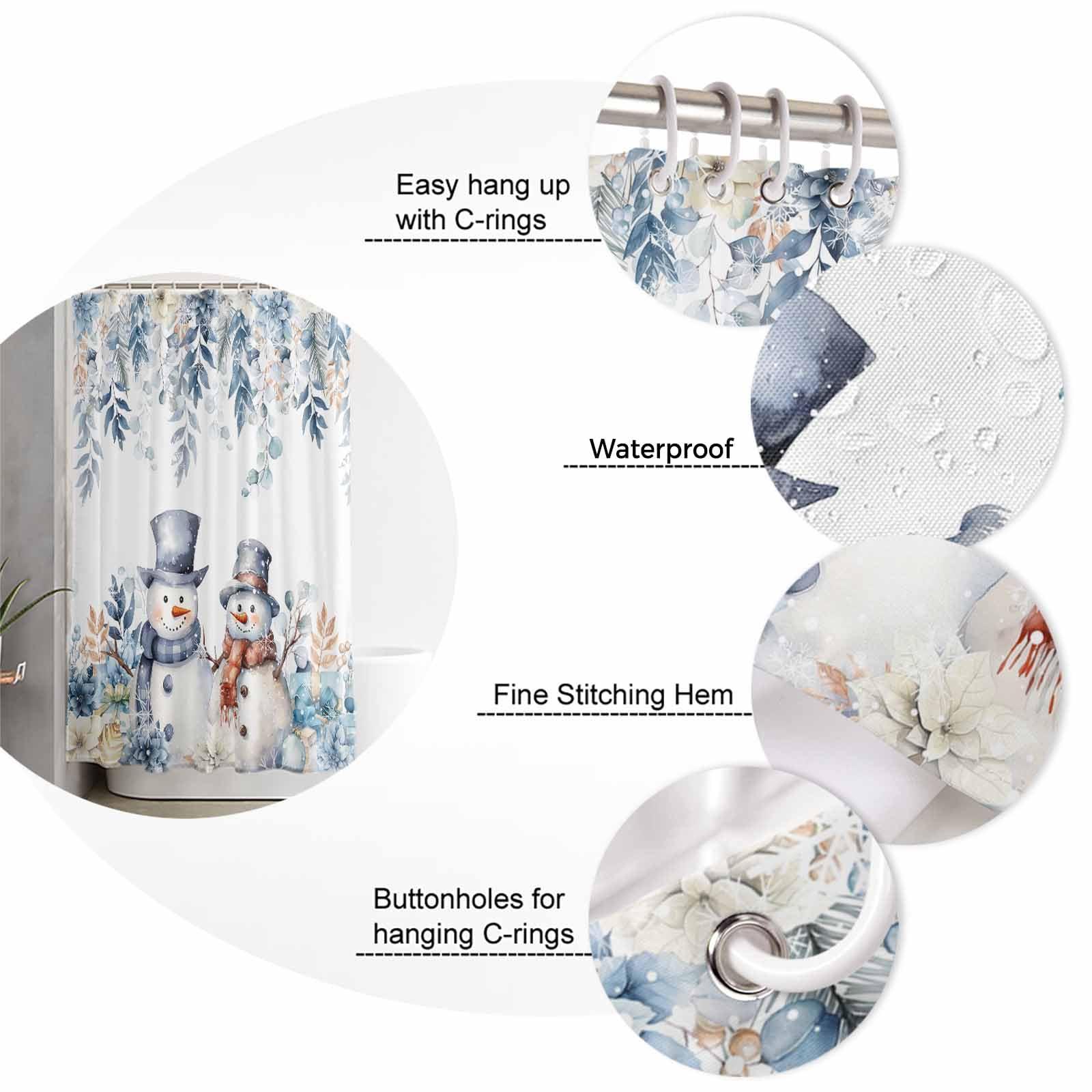 Amaze-Home Christmas Shower Curtains for Bathroom, Snowman Shower Curtain Set with Hooks Eucalyptus Leaves Waterproof Fabric Bathroom Curtains for Showers Bathtubs Winter Holiday Bath Decoration 36x78 inch
