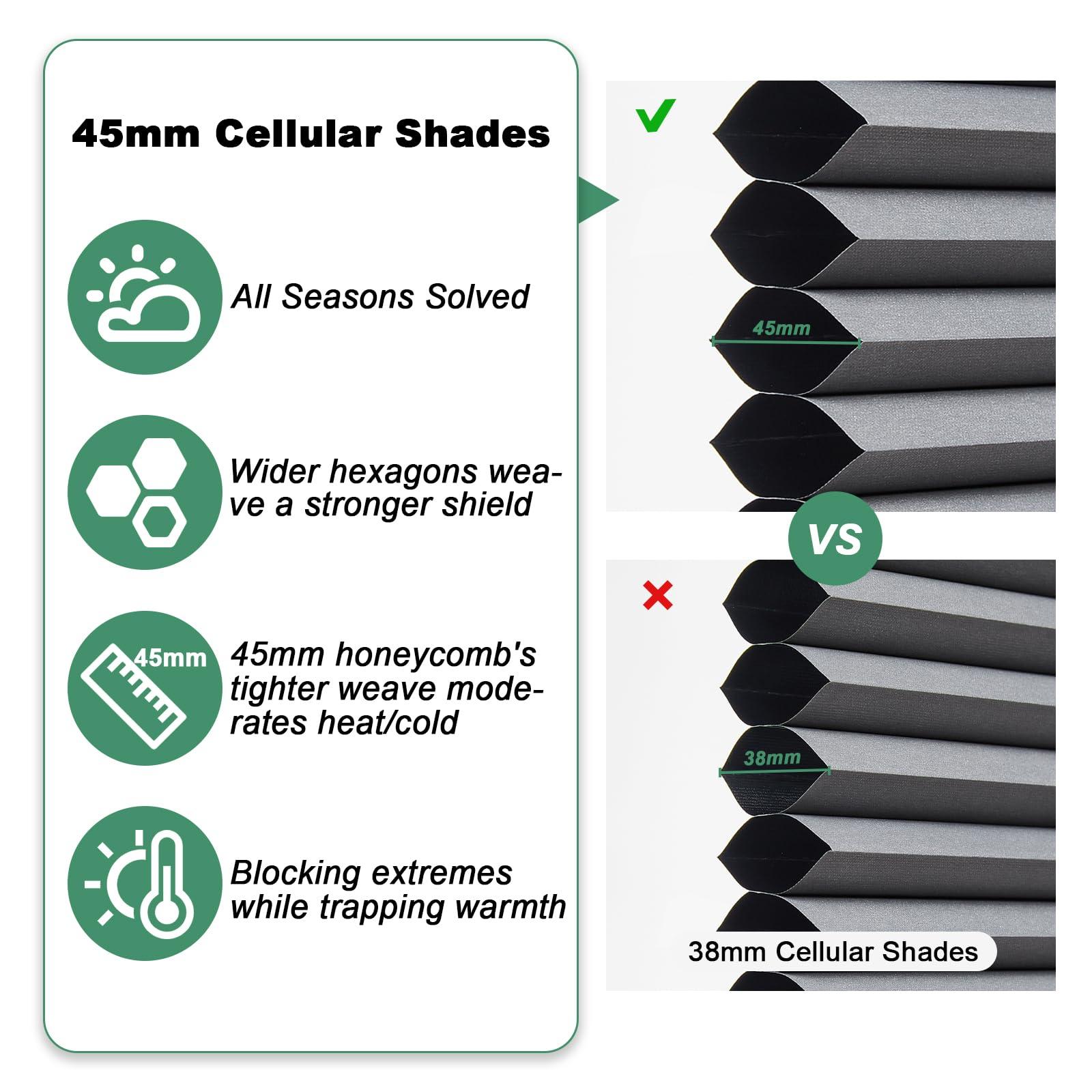 Tonature Toanture Custom Cordless Cellular Blinds, Easy to Install Blackout Honeycomb Window Blinds for Shades, Thermal Insulated 1.8" Single Cell Honeycomb Blinds for Bedroom, Office(Dark Grey,79.5"W x 54"H)