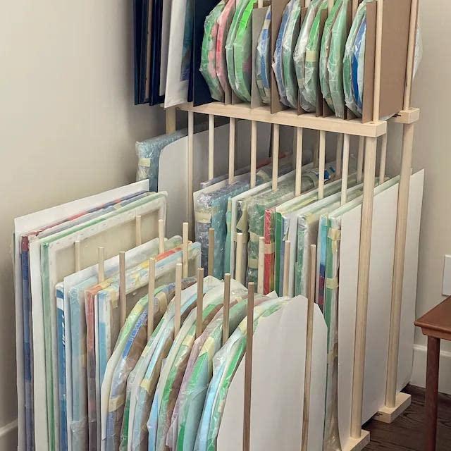 Dowel Storage Racks Art Storage Rack - 24' Long x 11' Wide with 24' Tall dowels - for Art Canvas Storage, Frames, Framed Art, Paintings, Unfinished wood