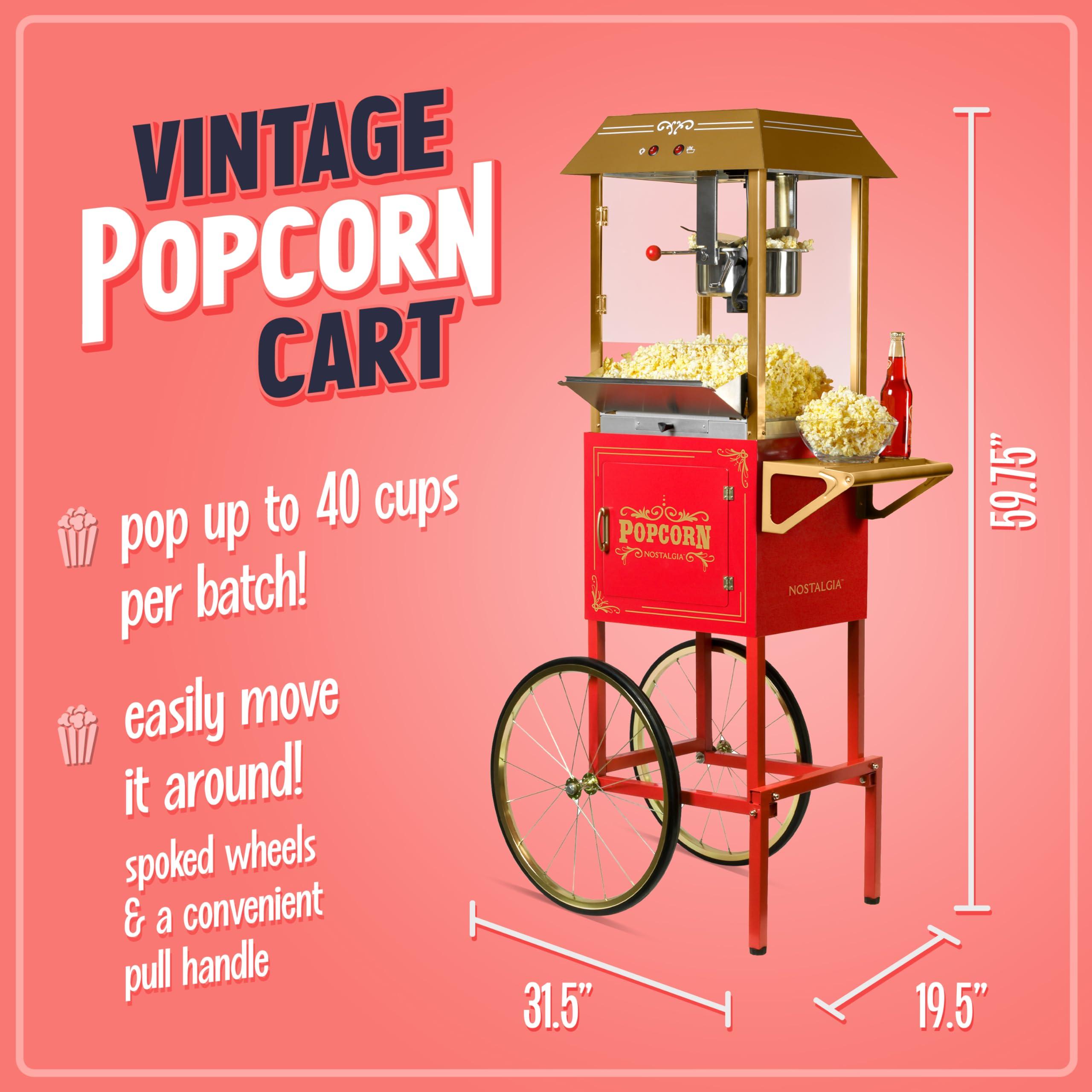 Nostalgia Nostalgia Popcorn Maker Machine - Professional Cart With 10 Oz Kettle Makes Up to 40 Cups - Vintage Popcorn Machine Movie Theater Style - Red