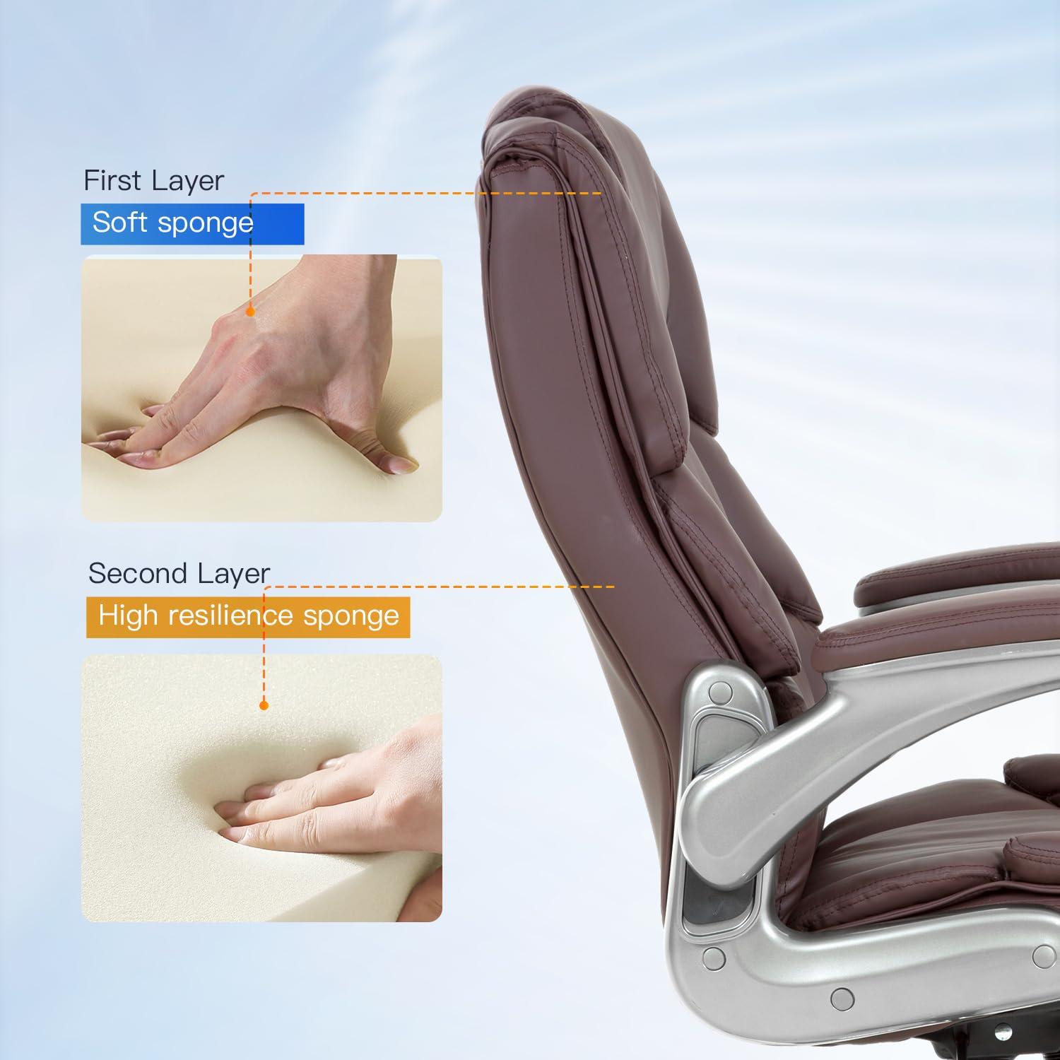 PayLessHere PayLessHere Big and Tall Office Chair 400lbs Adjustable Executive Leather Desk Chair with Armrest Computer Desk Chair Rolling Swivel Computer Pu Leather Chair for Heavy People (Brown)