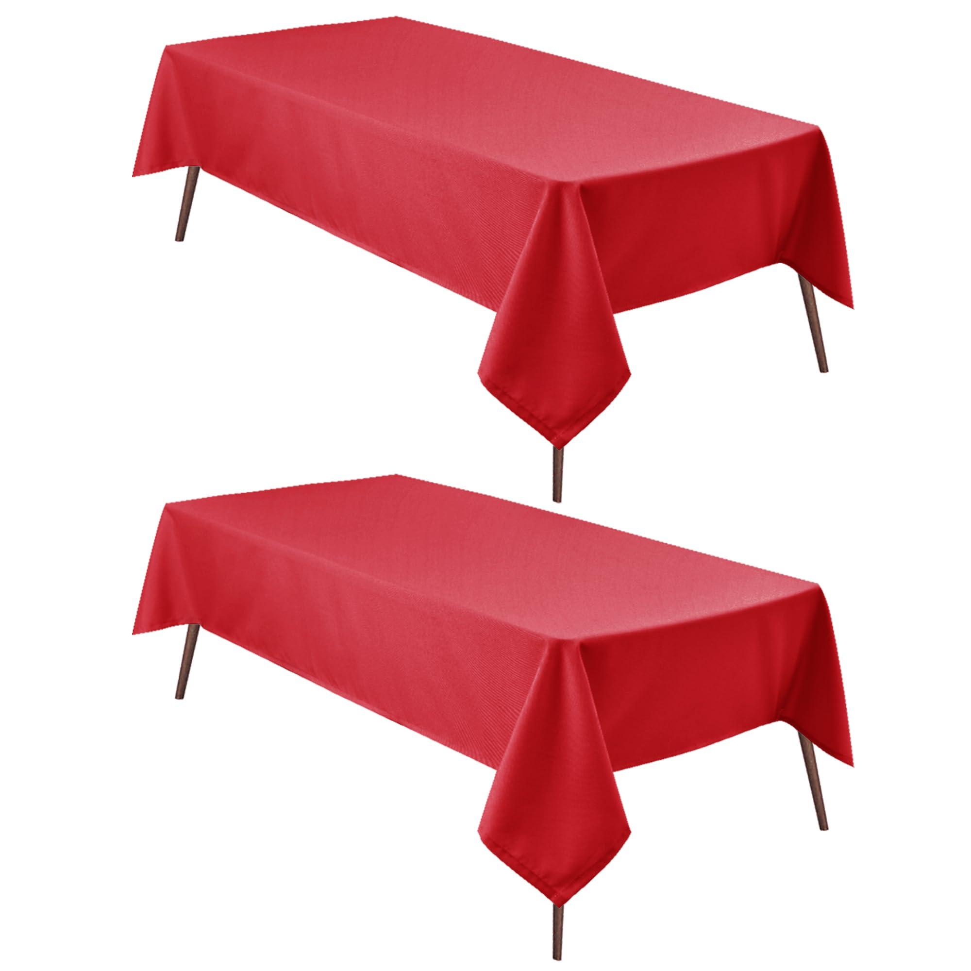 Hiasan Hiasan 2 Pieces Red Tablecloth Rectangle - Wateproof and Spillproof Kitchen Christmas Washable Polyester Table Cloth for Dining Room, 60 x 102 Inch