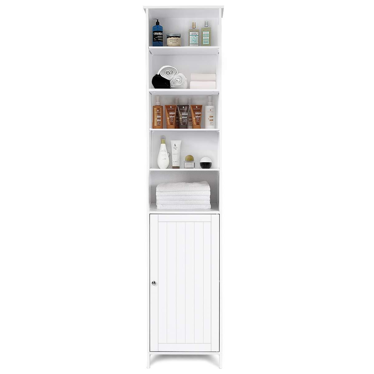 Tangkula Tangkula Slim Tall Bathroom Storage Cabinet, 72" H Floor Standing Tower Cabinet with Adjustable Shelves & Cupboard with Door, Space Saving Narrow Storage Cabinet for Bathroom (White)