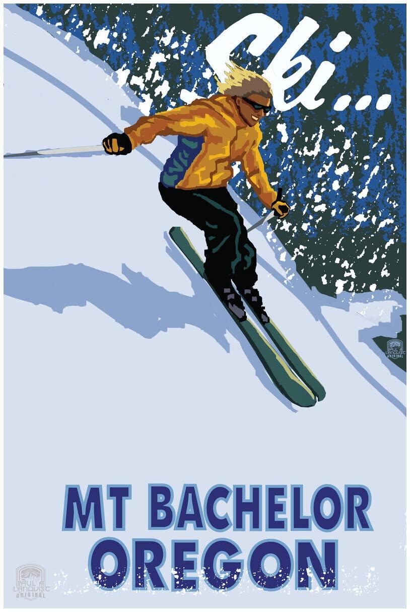 Northwest Art Mall Mt Bachelor Bend Oregon Downhill Skier Giclee Art Print Poster from Travel Artwork by Artist Paul A. Lanquist 30\" x 45\"