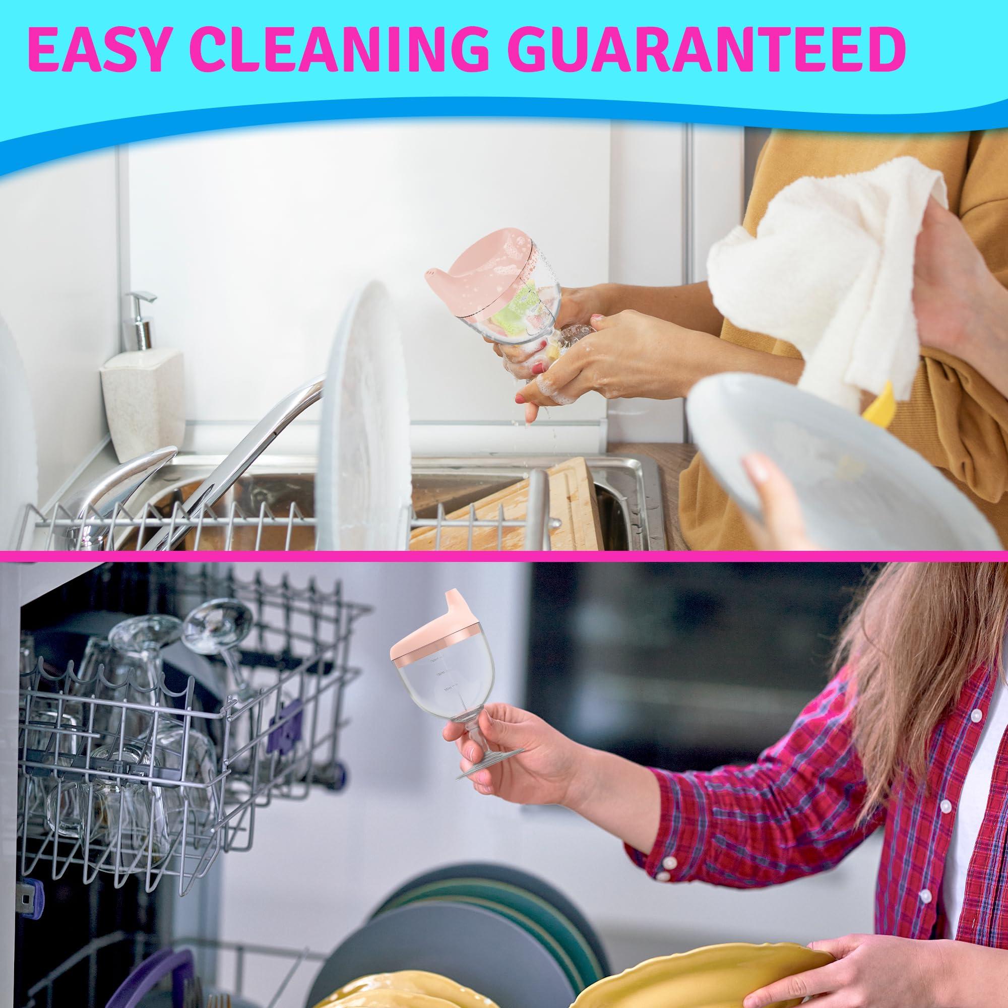 VIKROM Plastic Goblet Sippy Cup Wine Glass - 5oz Wine Glass Sippy Cup - No Spill Sippy Wine Glass with Lid Anti Spill Mug With Lid for Holiday Birthday Party Spill Resistant Wine Glass Champagne Sippy Cup