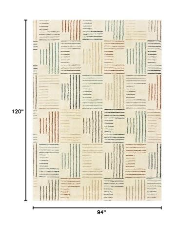 Oriental Weavers Pasargad Home Carson Collection Fabric Ivory/Multi Stripe Pattern- Living Room, Bedroom, Home Office Area Rug, 7'10" X 10'