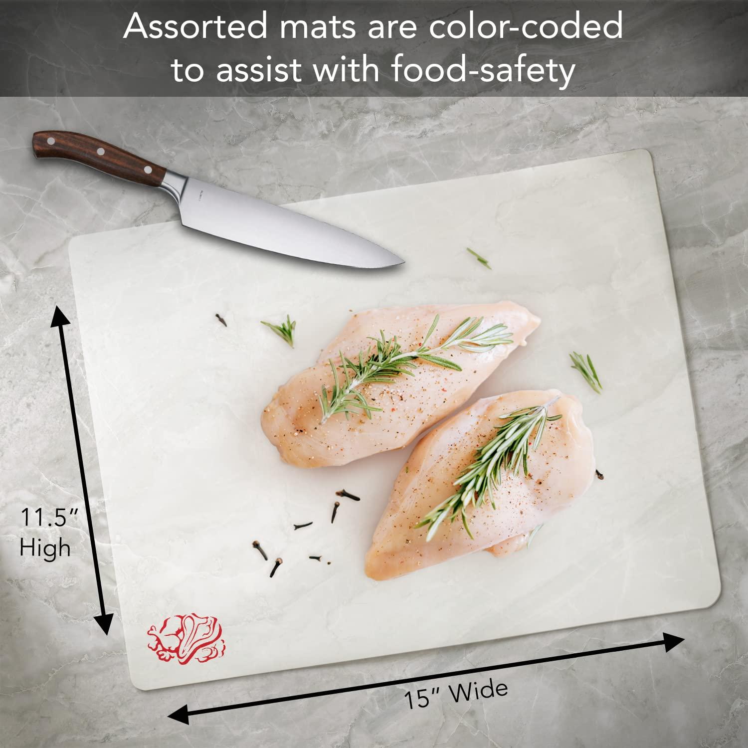 Counterart Flexible Cutting Board Mats Set of 3, Clear Frosted with Food Icons, Made in the USA of BPA Free Food Grade Plastic, 11.5 x 15