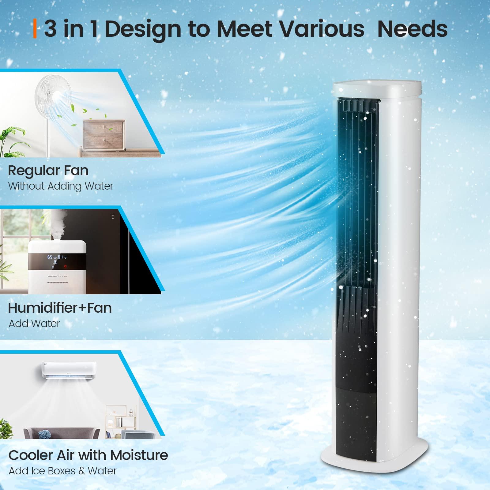 COSTWAY COSTWAY Portable Evaporative Air Cooler for Room, 40-Inch Bladeless Cooling Tower Cooler with Remote Control, 4 Ice Packs, 4 Speeds, 7H Timer, 60 Oscillation, Quiet Swamp Cooler Fan for Home Office