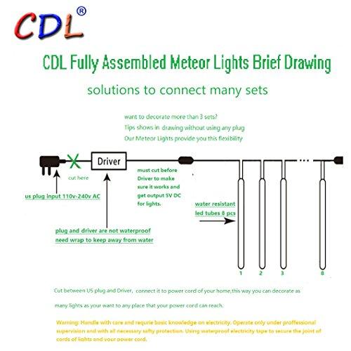 CDL CDL Meteor Icicle Snow Falling Rain Drop 50cm 8 Tubes 240 LED Shower Christmas Raindrop Cascading Lights for Wedding Party Holiday Xmas Halloween Home Garden Tree Decoration -US Plug (Cool White)