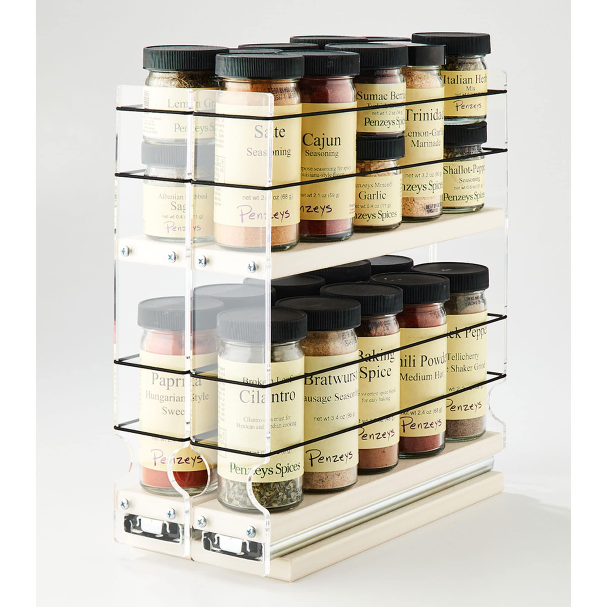 Vertical Spice Vertical Spice - Narrow Pullout Spice Rack - Sliding Drawer for Kitchen Organization - Pantry Organizers and Storage - 2 Drawers & 2 Tiers - 20 Spice Jar Capacity (4.6\" W x 10.75\" H x 10.6\" D, Cream)