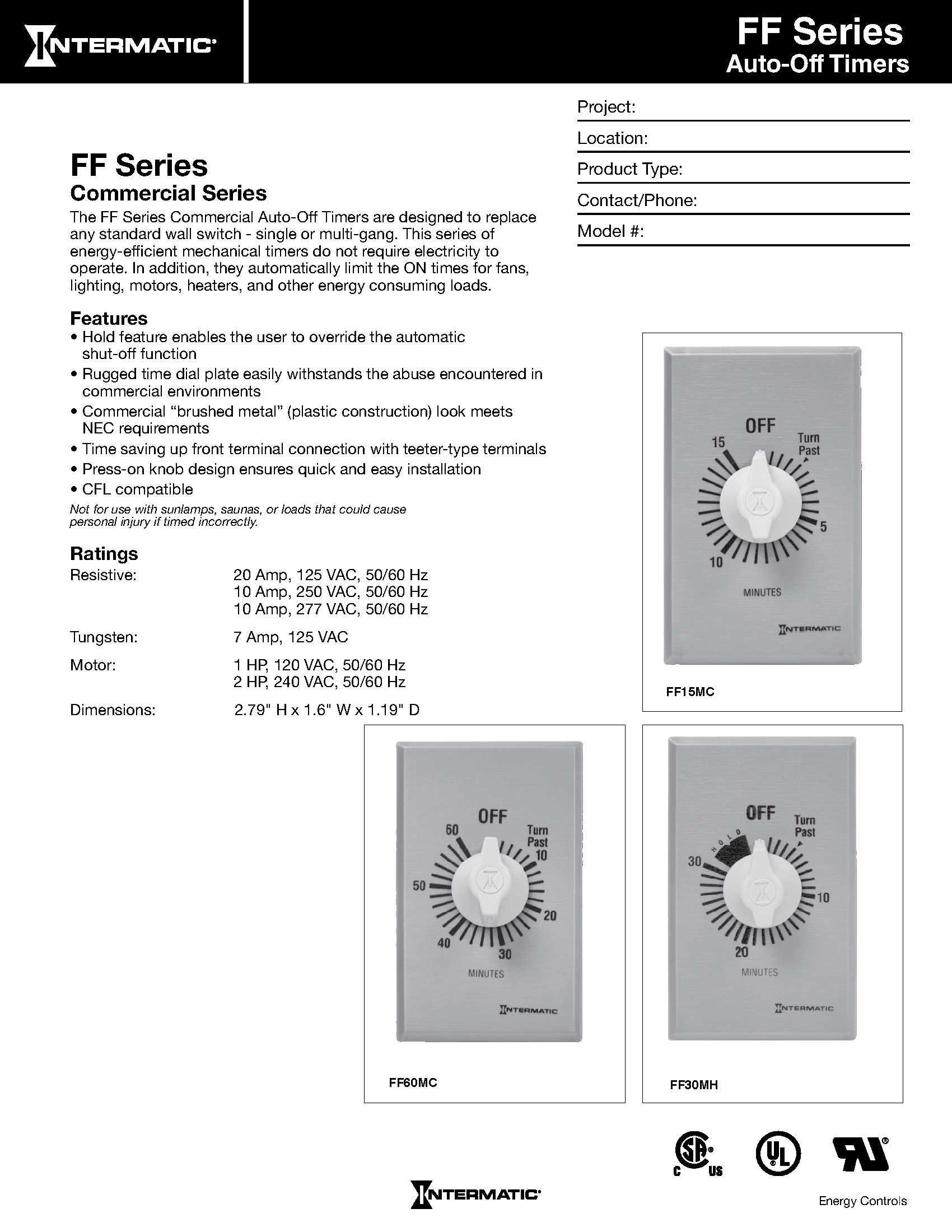 Intermatic Intermatic FF4H 4-Hour Spring Loaded Wall Timer SPST No Hold - Enhance Energy Efficiency with Universal Compatibility - Automatic Timer for Effortless Control, Brushed Metal Finish