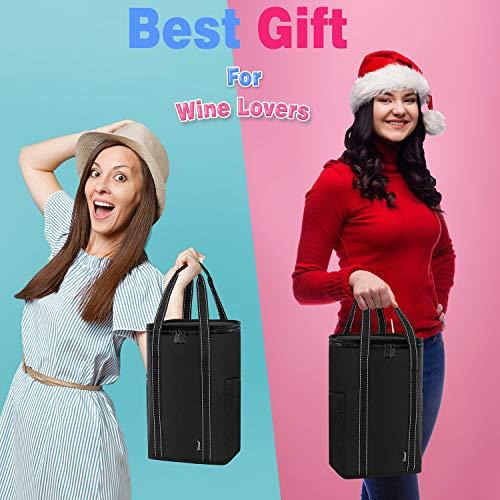Vina Vina 4 Bottle Wine Carrier - Travel Insulated Wine Carrying Case Cooler Tote Bag with Detachable Divider and Strong Handle, Great for Picnic, Beach Days,Party, Black