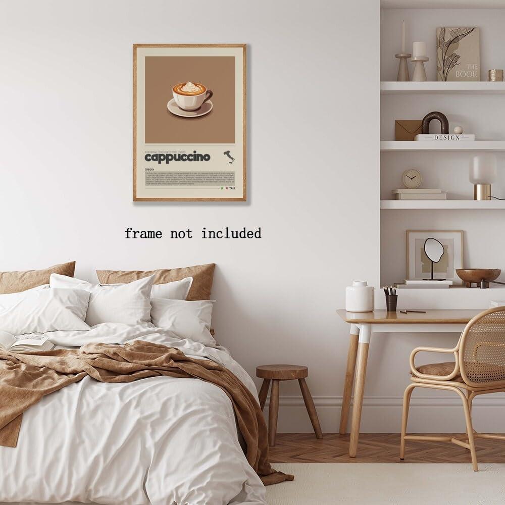 Caadronius Cappuccino Poster Home Decor Coffee Wall Art Coffee Decor Canvas Printing Coffee Cart Club Aesthetics Coffee Wall Art Modern Coffee Bar Decor 16x24inch Unframed