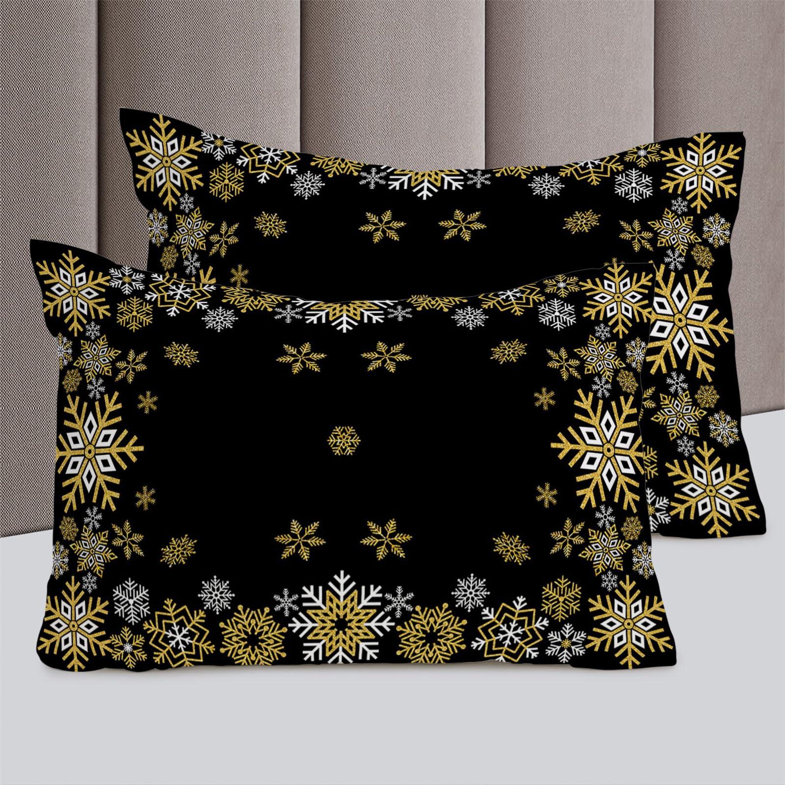 Debedcor Christmas Duvet Cover Cal. King Size, Yellow White Snowflake Winter Black Xmas Comforter Cover with Zipper Closure, 3 Piece Bedding Sets 1 Duvet Cover 90x106 Inches and 2 Pillow Shams