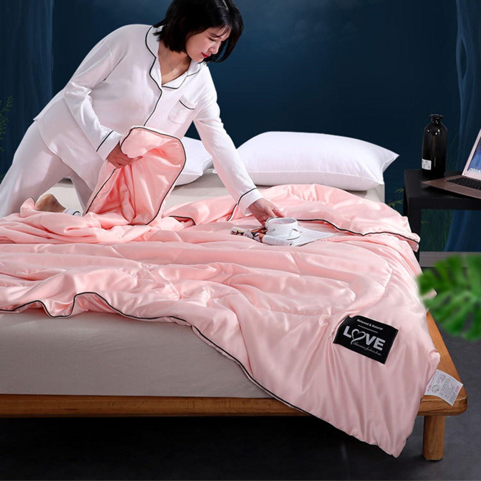 XHCTNN XHCTNN Cold Air Condition Thin Blanket, New Cool Ice Silk Quilt Cooling Fabric Air Condition Quilt Lightweight Plain Cooled Comforter(E,200x230cm)