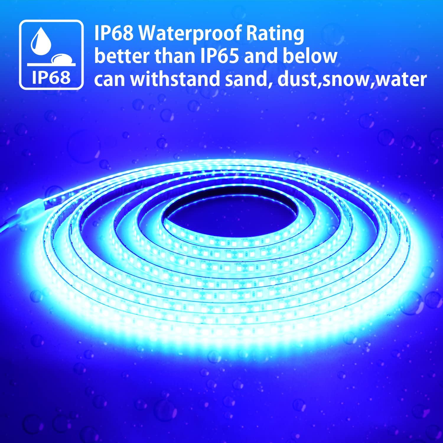 YM E-Bright EverBright Blue Led Strip Lights, Waterproof Flexible Led Strip Lights, PCB Black 5M /16.4Ft 5050 300Leds Neon Lights for Home Kitchen Bedroom Party Holiday Stage Decoration Led Tape Light