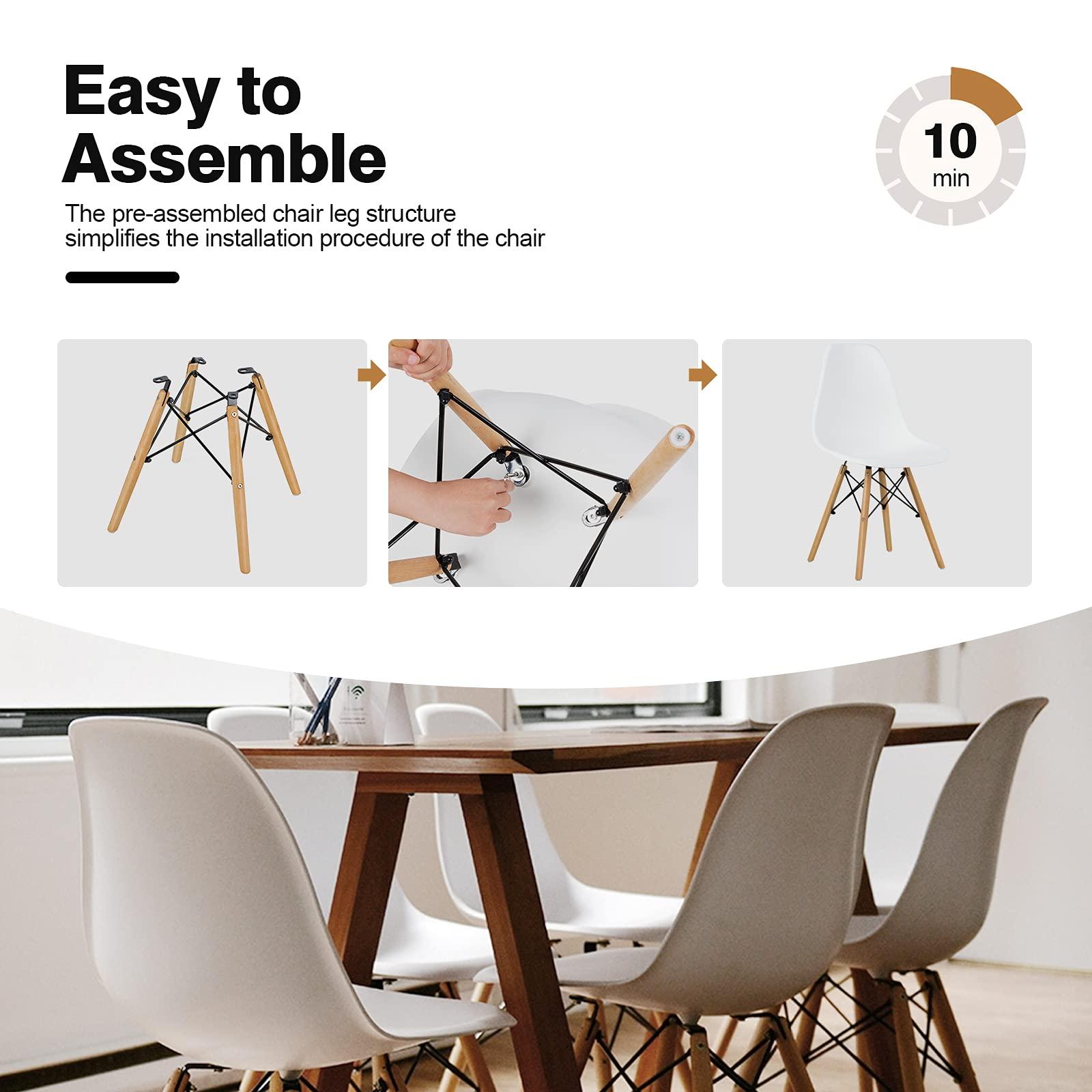 ERGOMASTER ERGOMASTER DSW Chairs Set of 4 Pre Assembled Modern Dining Chair with Sturdy Wooden Legs, Shell Lounge Plastic Chairs for Dining, Kitchen, Bedroom & Living (Set of 4 & White)