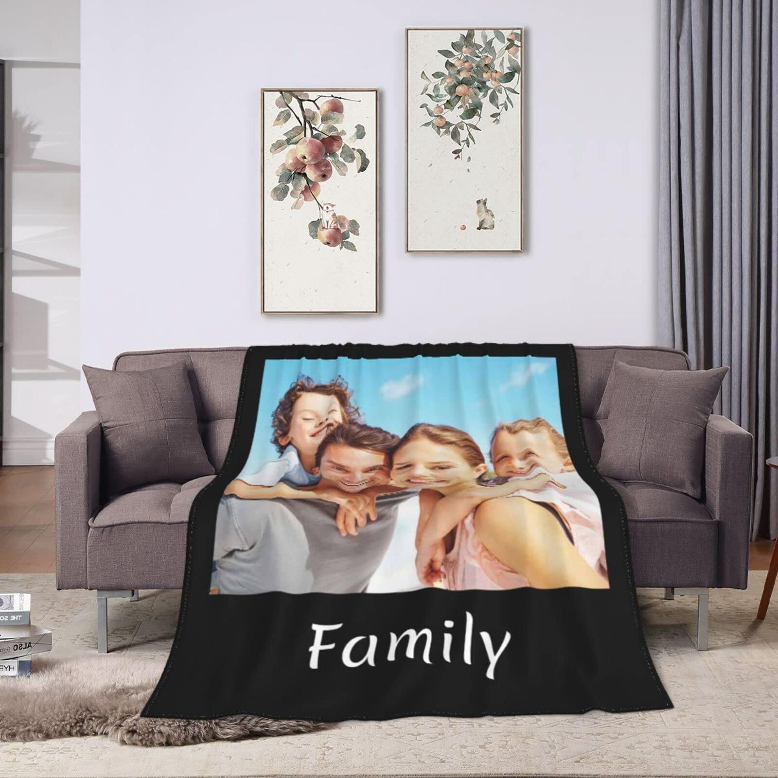 HooSo Custom Blanket with Photo Text Personalized Bedding Throw Blankets Customized Flannel Fleece Blankets for Family Birthday Wedding Gift Fits Couch Sofa Bedroom Living Room, 1 Photo, 55\" x 55\"