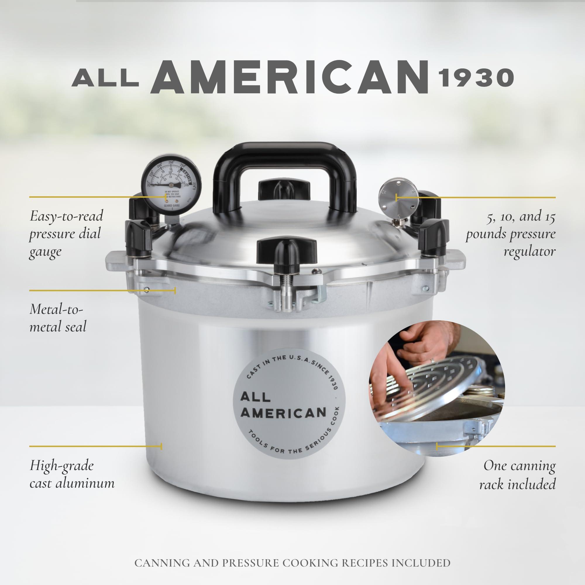 All American All American 1930 - 10.5qt Pressure Cooker/Canner (The 910) - Exclusive Metal-to-Metal Sealing System - Easy to Open & Close - Suitable for Gas, Electric, or Flat Top Stoves - Made in the USA