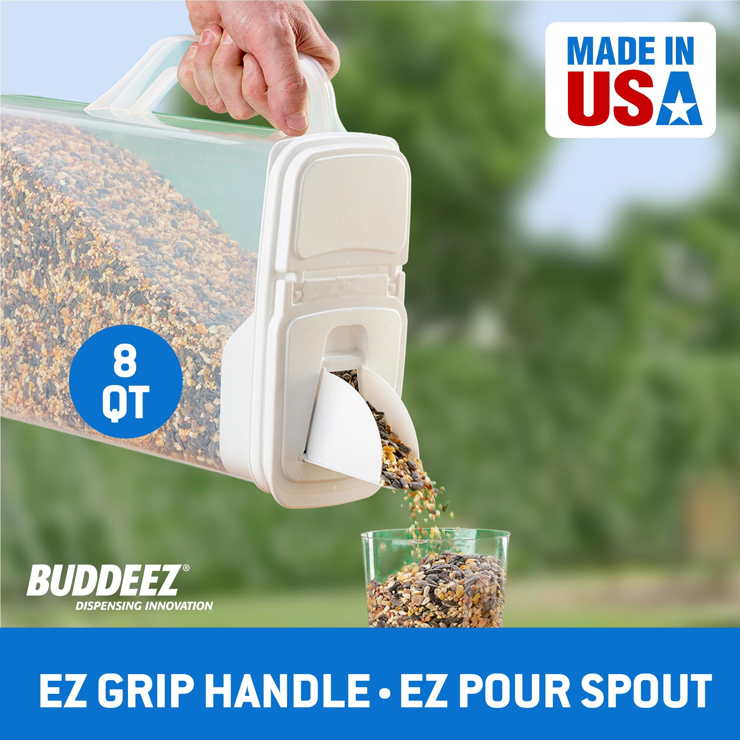 Buddeez Buddeez Pet Food Storage Containers - 2 Count Bird Seed Dispenser with Pour Tight Lids and Easy Pour Spouts, 8 Qt and 3.5 Qt, Bird Seed Storage for Small and Large Feed, BPA Free
