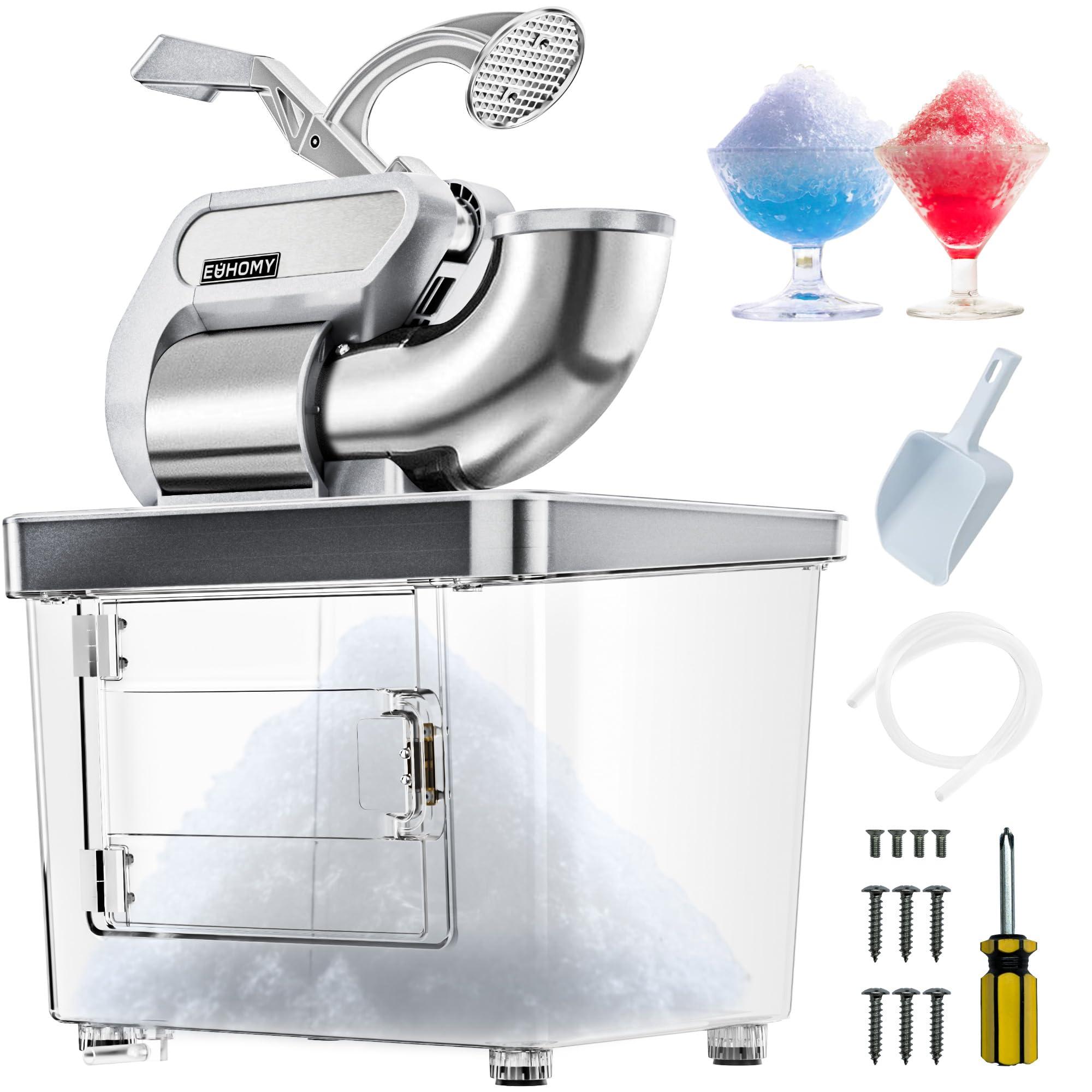 EUHOMY EUHOMY Commercial Ice Crusher, 661Lbs/H, ETL Approval, Snow Cone Machine with Dual Blades, Easy-to-Clean, 300W Electric Shaved Ice Machine with Safety Switch for Both Home & Commercial Use (Silver)
