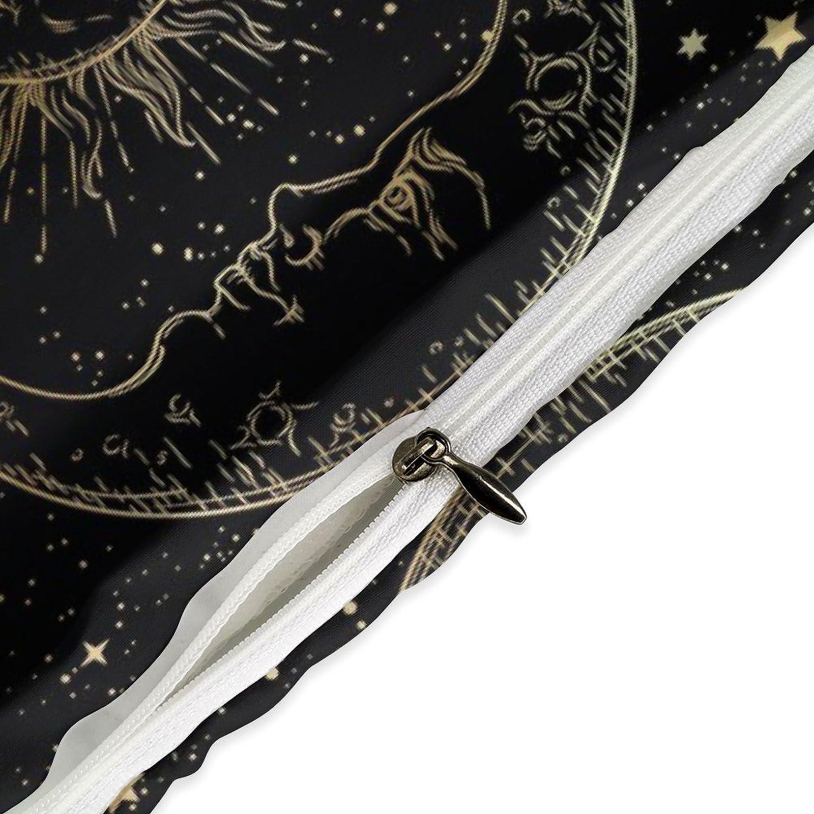 LITINGZHILONG LITINGZHILONG Sun Moon Black Gold Bed 3-Piece Set, Bohemian Retro Style Personality Room Bed Decoration Quilt Cover, Mandura Theme Moon and Sun Bed 3-Piece Set 1 Quilt Set 2 Pillow Cases 86\"x70\"