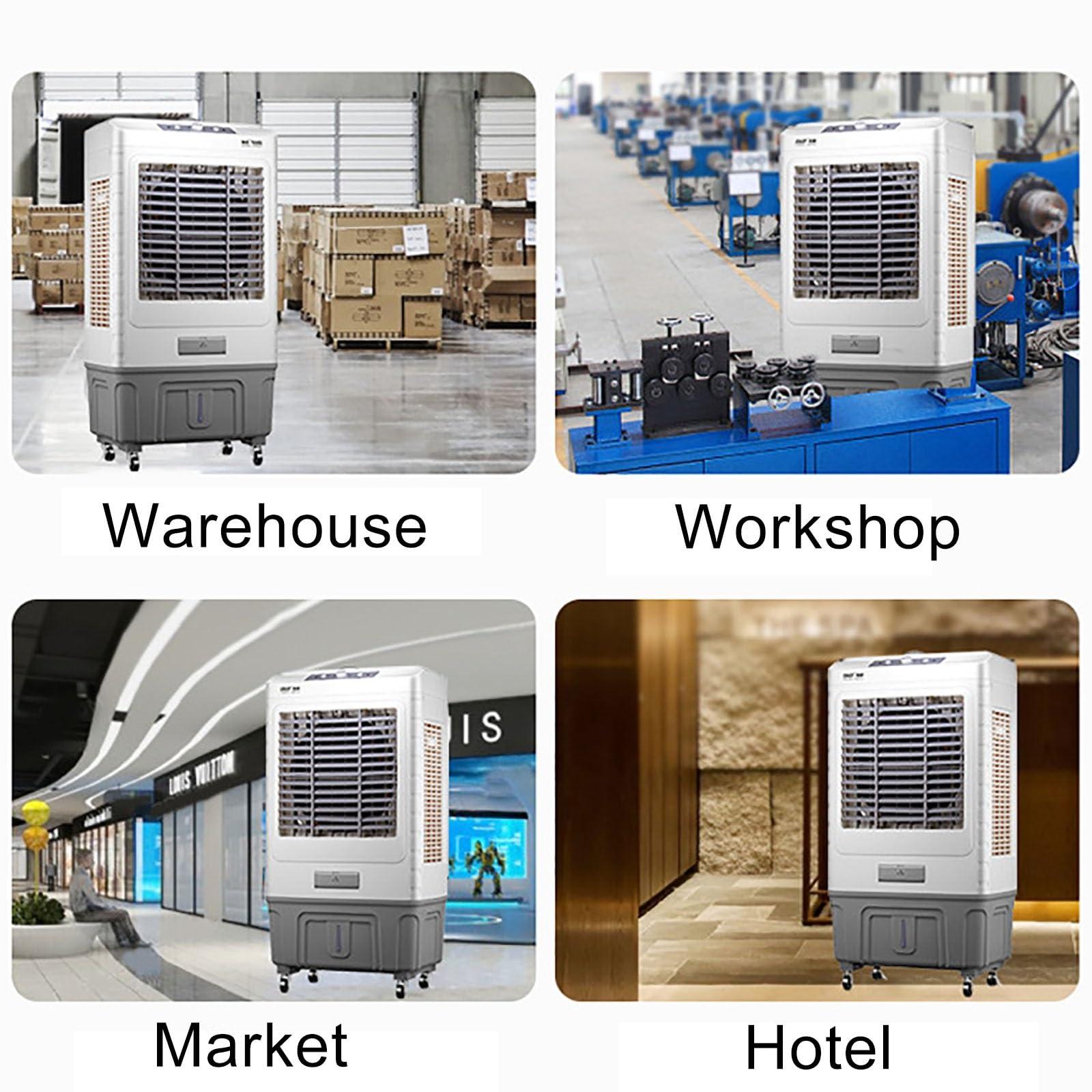 Cxlly Evaporative Air Cooler with 55L Water Tank, Portable Outdoor Air Conditioner with 4 Ice Pack, Oscillation, 3 Speed for Garage, Yard, Commercial Use(Size:95cm/37in 55L)