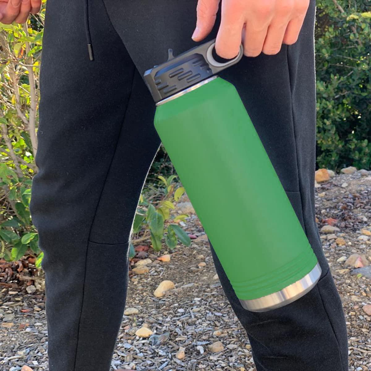 LaserGram LaserGram Personalized Water Bottle, Drum Set, Stainless Steel Double Wall Vacuum Insulated with Flip Top Straw, Custom Engraved Gift (40oz / 1180ml Green)