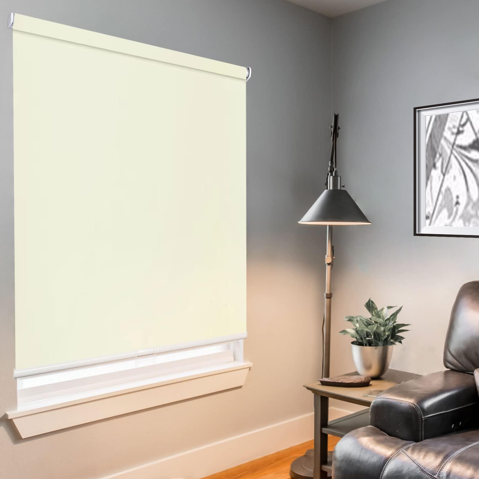 TINFONBLY Customize Roller Window Blinds- Blackout Shades with Room Darkening, Easy Roll Up and Pull Down, Custom Cut to Size, 25 to 100 inch Wide, Size 69 "W x 70" H, Beige-Blackout