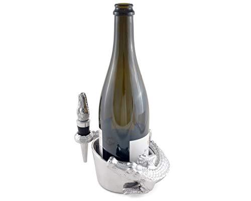 Arthur Court Arthur Court Designs Aluminum Alligator Wine Coaster / Holder and Bottle Stopper Set Gator Florida Décor 4 inch Diameter 3.5 inch Tall