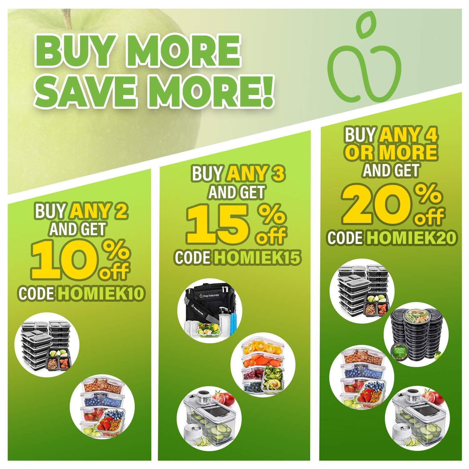 PrepNaturals PrepNaturals 5 Pack 30 Oz Glass Meal Prep Containers - Dishwasher Microwave Freezer Oven Safe - Glass Storage Containers with Lids (Multi-Compartment)