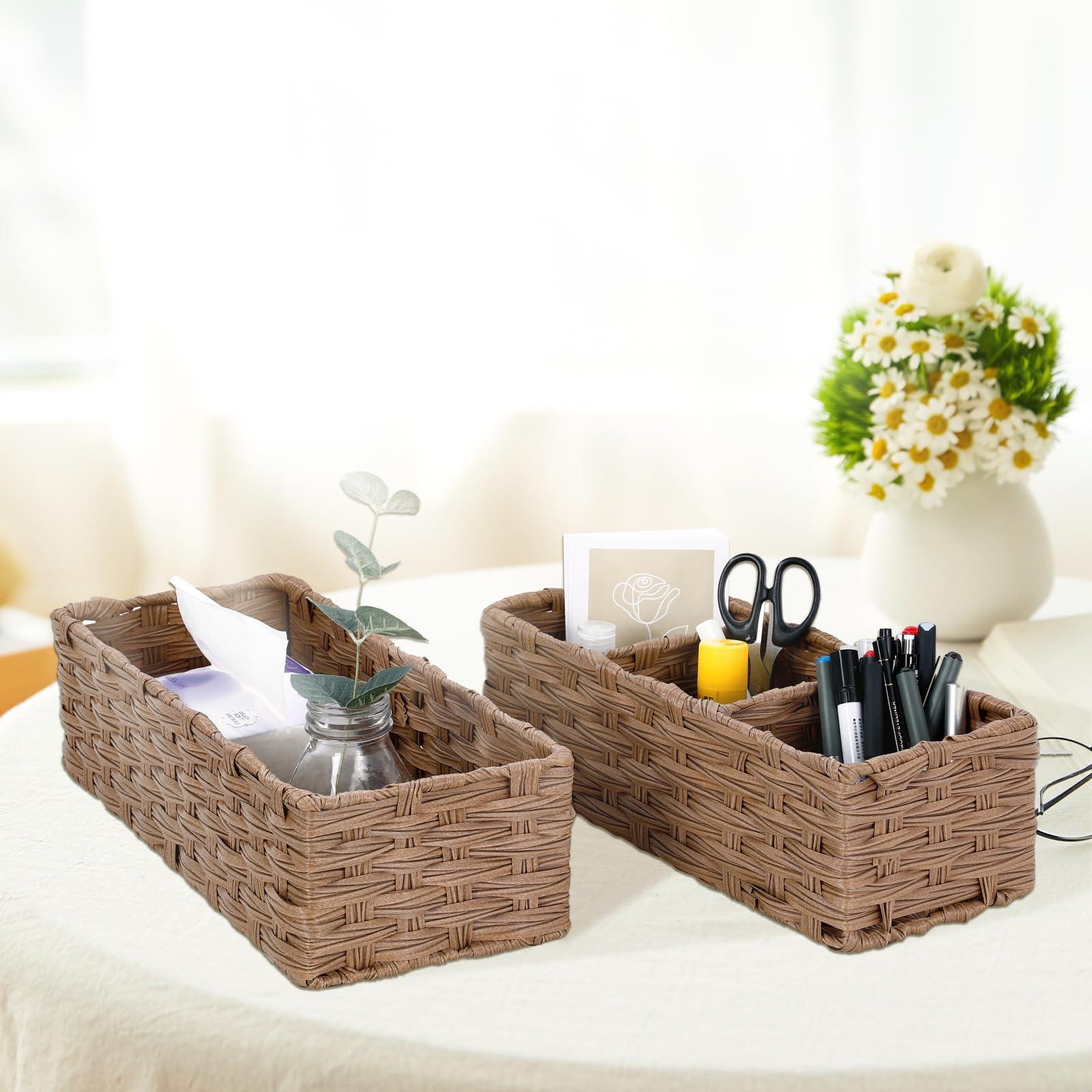 DULLEMELO DULLEMELO Small Basket for Bathroom, Wicker Toilet Tank Basket, Bathroom Back of Toilet Organizer, Set of 2 Waterproof Bathroom Baskets for Organizing, Brown