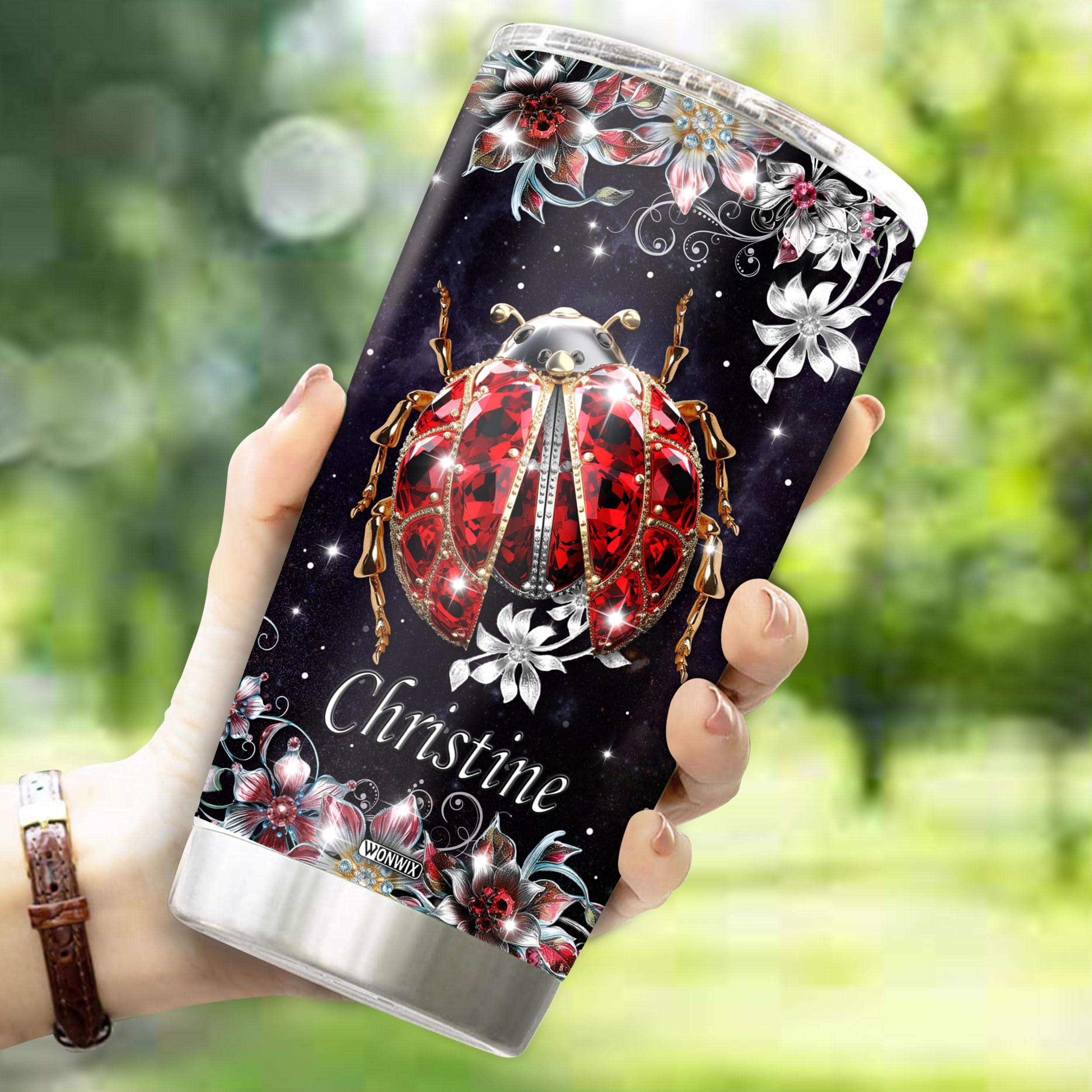 WONWIX WONWIX Personalized Ladybug Gifts for Women 20oz Stainless Steel Insulated Coffee Cup Mug Travel Water Bottle Thermos Tumbler with Lid Gift for Wife Daughter Christmas Birthday Mother\'s Day Valentine
